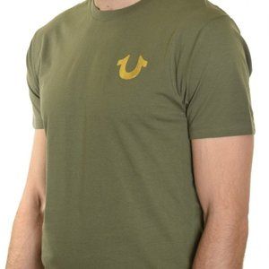 COPY - True Religion World Tour logo back t-shirt in militant green/gold